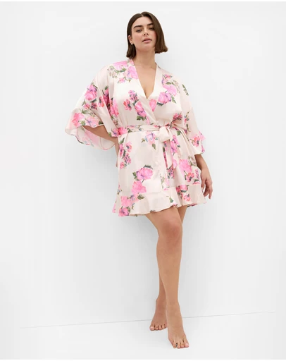 City Chic - Plus size Arcadia Short Kimono - pink