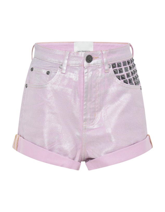 ONE TEASPOON - Pink Envy Foil Bandits High Waist Denim Shorts