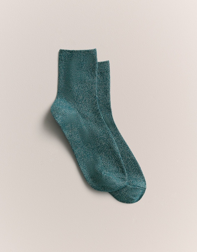Trenery - Metallic Rib 1/4 Crew Sock in Dark Teal