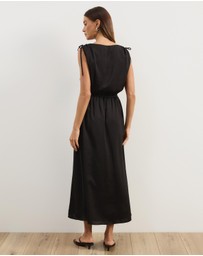 Atmos&Here - Danni Satin Shoulder Tie Midi Dress