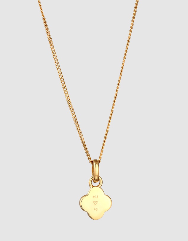 Elli Jewelry - Necklace Cloverleaf Enamel White 925 Sterling Silver Gold Plated