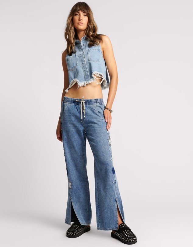 ONE TEASPOON - Bolt Blue Cropped Braxton Top