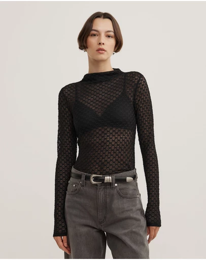 Witchery - Textured Mesh Long Sleeve Top