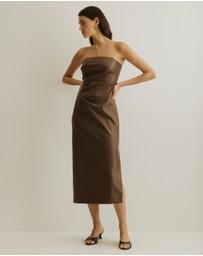 Atmos&Here - Eva Faux Leather Strapless Midi Dress