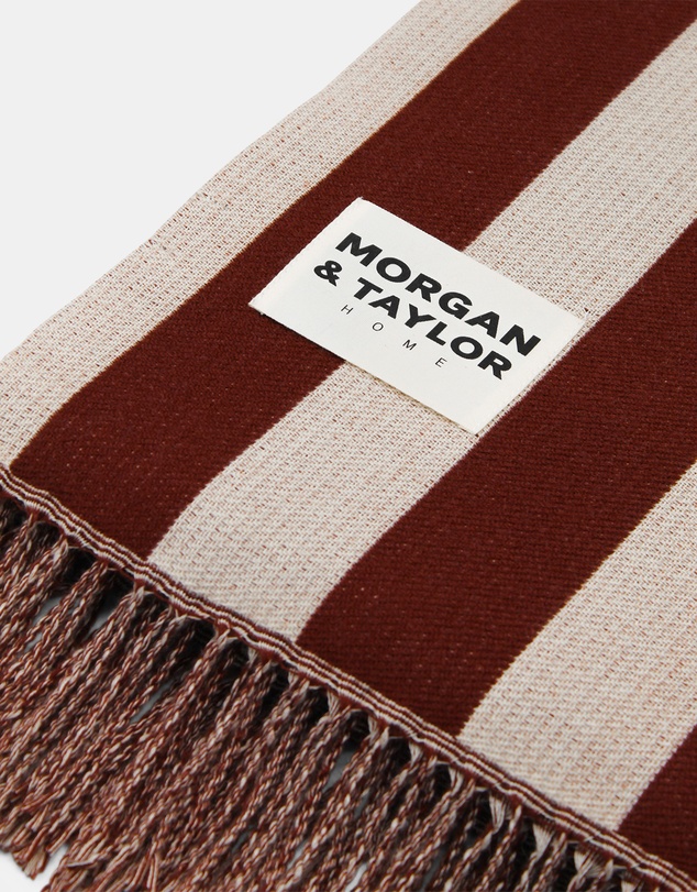 Morgan & Taylor - Soren Throw Blanket in Beige with Burgundy Red Stripes