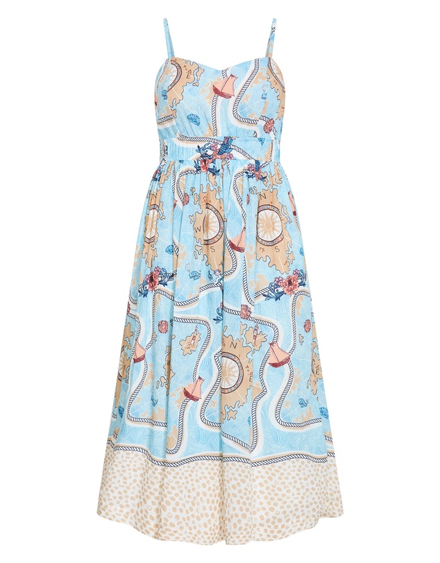City Chic - Plus size Voyage Print Maxi Dress - sky blue