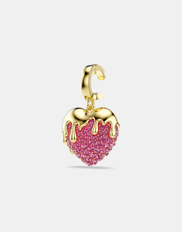 Swarovski - Idyllia Charm, Round Cut, Heart, Pink, Gold-tone Plated