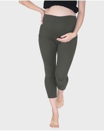 Angel Maternity - Maternity Workout 3/4 Length Legging - Khaki Green