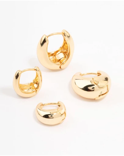 Lovisa - Gold Plated Small & Medium Oval Huggie Earrings