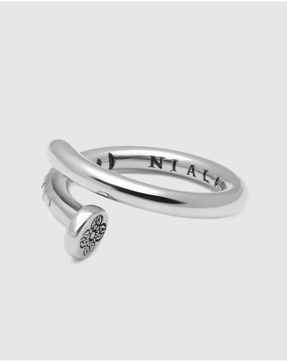 Nialaya Jewellery - Men's Silver Nail Ring with Dorje Engraving