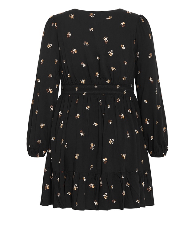 City Chic - Plus size Elsie Print Long Sleeve Mini Dress - black