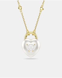 Swarovski - Idyllia pendant, Mixed cuts, Heart, White, Gold-tone plated