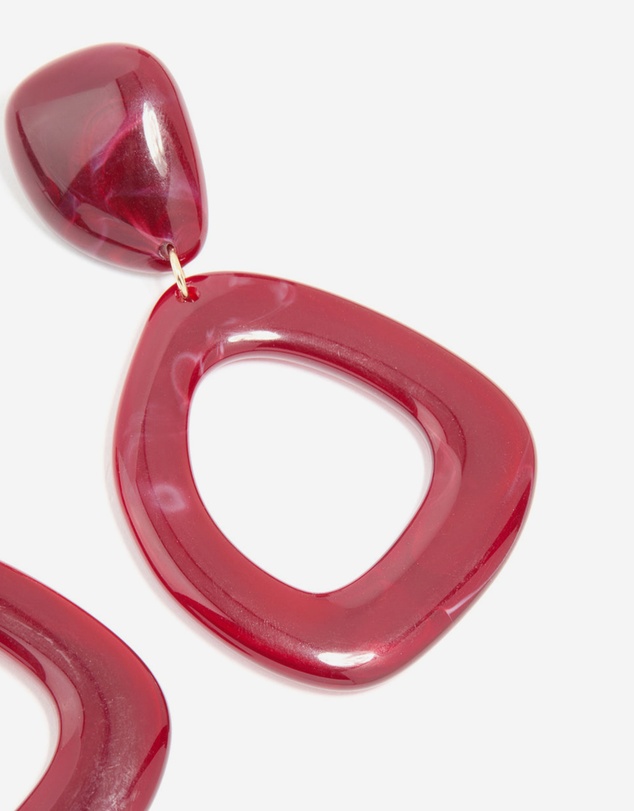 Lovisa - Red Acrylic Organic Open Square Oval Drop Earrings
