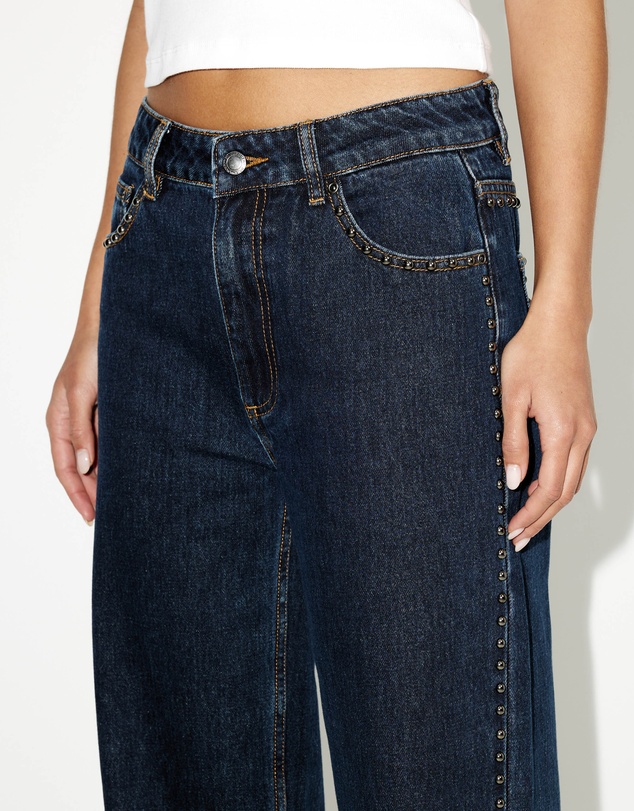 Dazie - Nights Out Studded Mid Rise Straight Leg Jeans