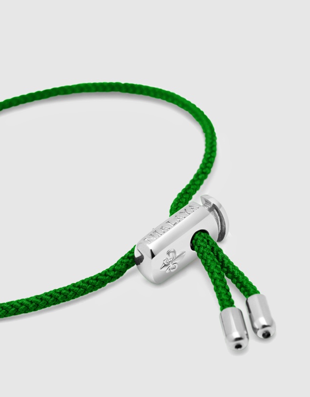 Nialaya Jewellery - Men's Green String Bracelet with Adjustable Silver Lock
