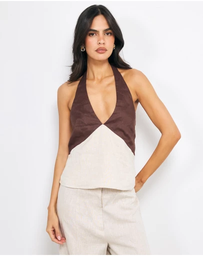 AERE - Zoe Contrast Halter Top