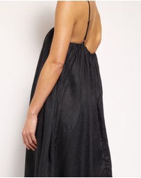 AERE - Liv Linen Gathered Neckline Midi Dress