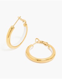 Lovisa - Waterproof Gold Plated Stainless Steel Half White Enamel Hoop Earrings