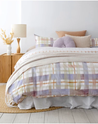 Bambury - Dion Watercolour Check Printed Cotton Quilt Cover Set - Reversible
