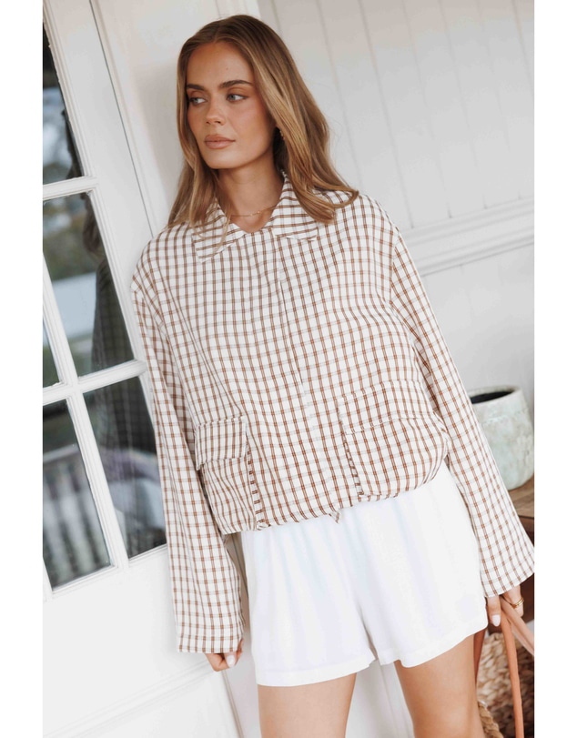 Petal & Pup - Julie Bubble Hem Jacket - Brown Gingham