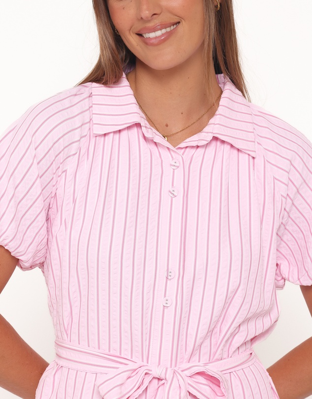 Petal & Pup - James Button Through Maxi Dress - Pink Stripe