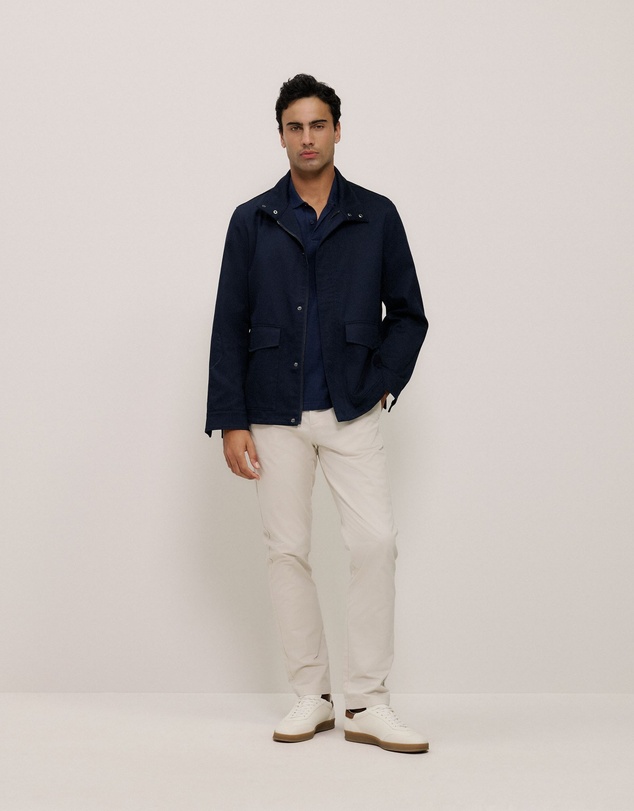 Trenery - Pique Monogram Short Sleeve Polo in Navy