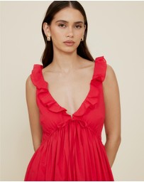 The Fated - Tie Front Ruffle Midi Dress