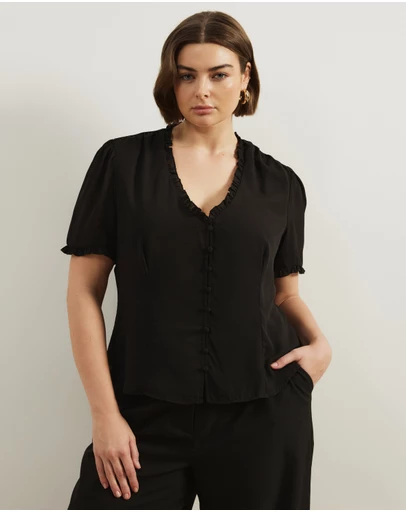 Atmos&Here Curvy - Meadow V-Neck Ruffle Blouse