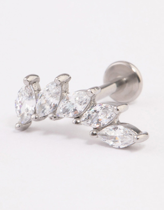 Lovisa - Surgical Steel Cubic Zirconia Leaf Single Threadless Flat Back Stud