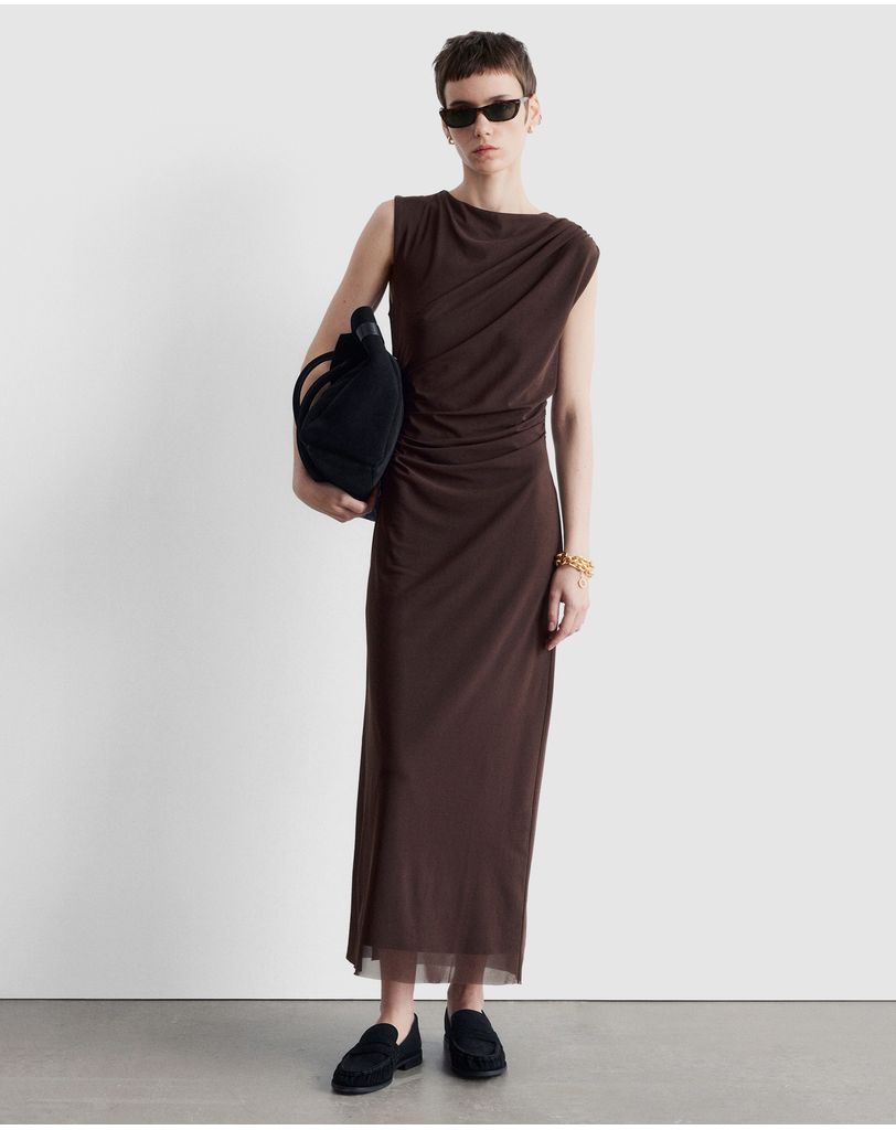 blaxk midi dress ROVE Linen-Cotton Midi Dress - Crossover Back-Ties