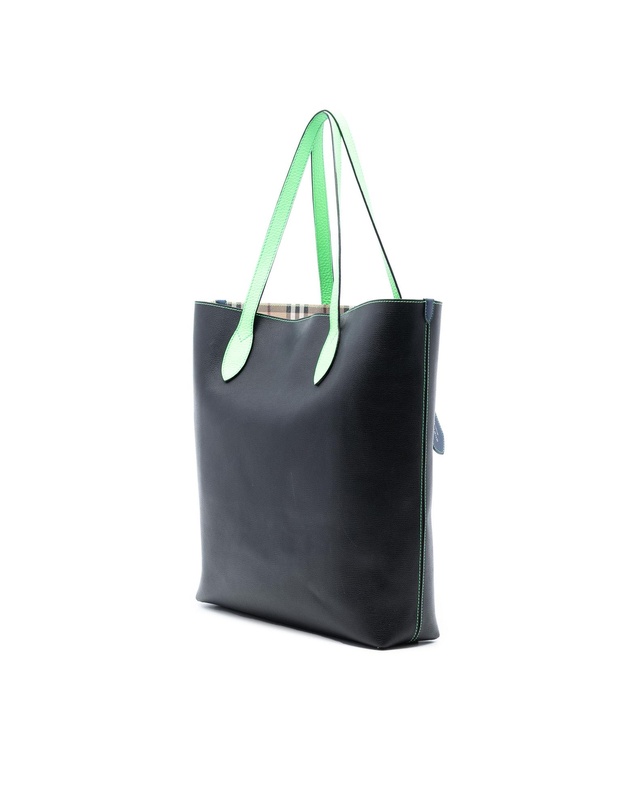 Pre-Loved by Azura Reborn - Pre-Loved Grained Leather and Haymarket Check Coated Canvas Reversible North South Tote