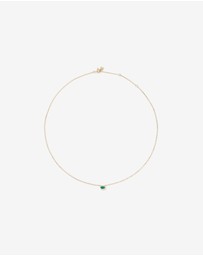 Michael Hill - Oval Cut Green Emerald Gemstone and 0.05 Carat TW Diamond Halo Necklace in 10kt Yellow Gold