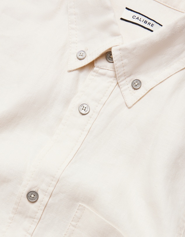 Calibre - Washed Linen Button Down Shirt Cream
