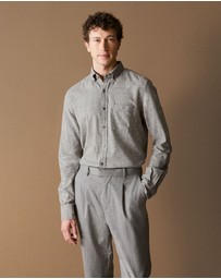 Trenery - Regular Fit Brushed Cotton Flecked Shirt in Grey Marle