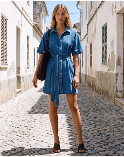 The Fated - Twila Chambray Mini Shirt Dress