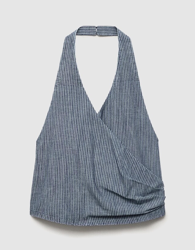 M.N.G - Striped Crossover Denim Top