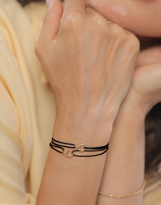Elli Jewelry - Bracelet Set Women Circle Infinity Black 925 Sterling Silver Gold Plated