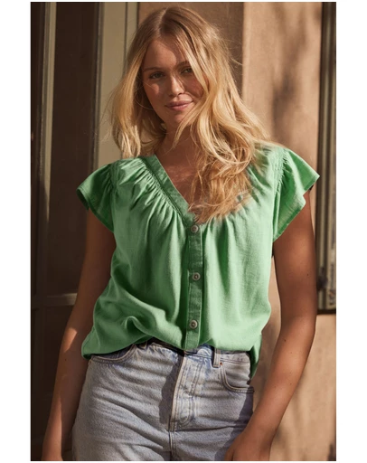 NEXT - Linen Blend Button Down Ruffle Sleeve Top