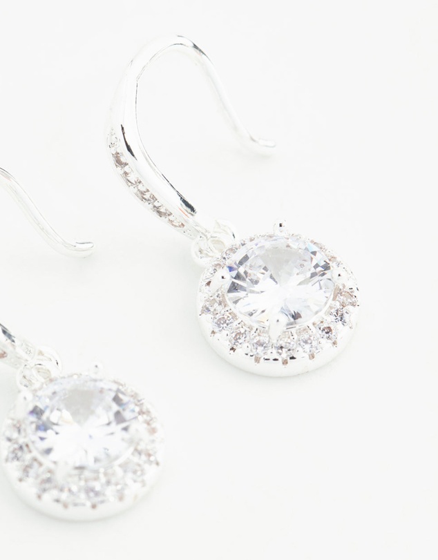 Lovisa - Silver Plated Round Halo Cubic Zirconia Drop Earrings