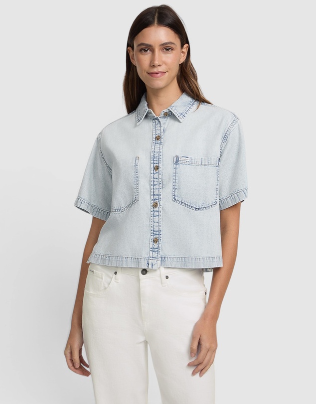 GUESS Jeans - GUESS JEANS Eco Short Sleeve Boxy Denim Shirt