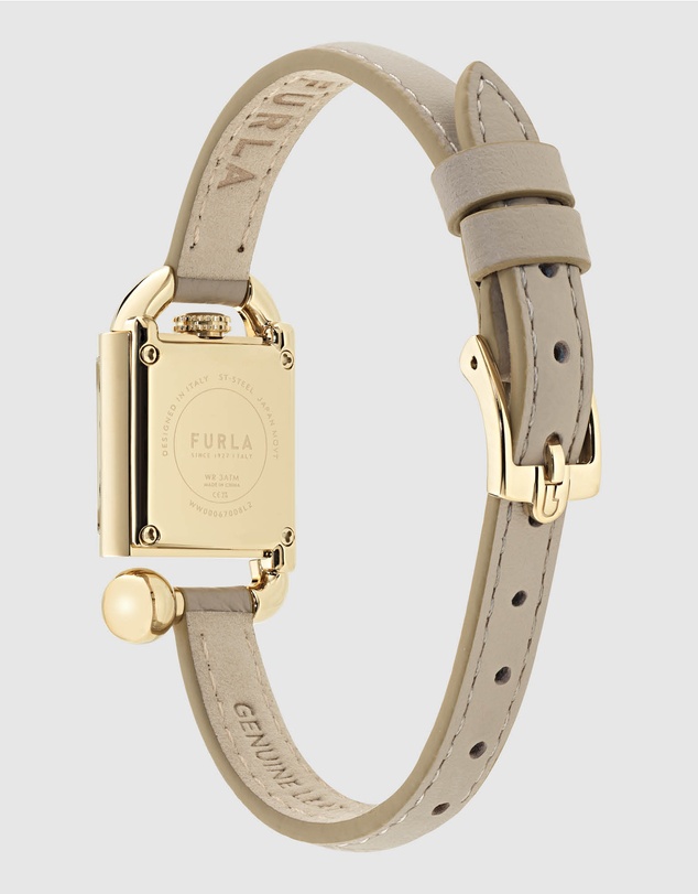 Furla - Mianuvola Square Yellow Gold-Tone Grey Leather Strap Watch
