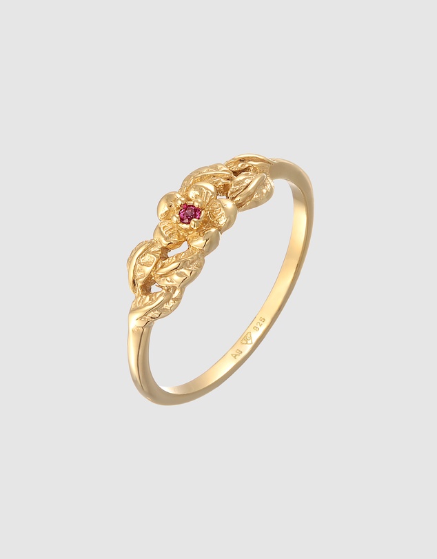 Elli Jewelry - Ruby Floral Ring in Gold-Plated 925 Silver