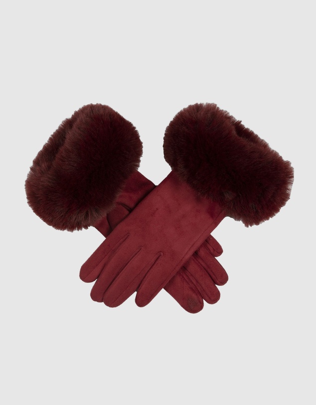DENTS - Touchscreen Velour-Lined Faux Suede Gloves with Faux Fur Cuffs