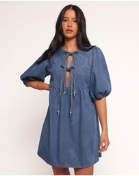 Petal & Pup - Romana Tie Front Mini Dress - Dark Denim