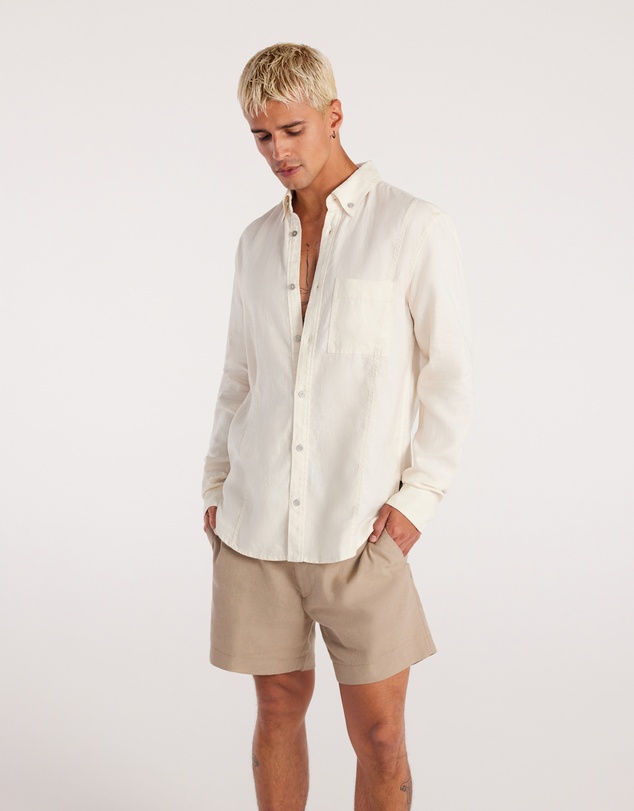 Calibre - Washed Linen Button Down Shirt Cream