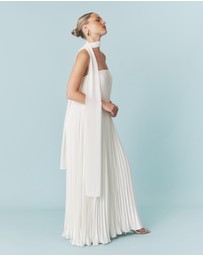 Six Stories - Pleated Satin Bandeau Maxi Dress