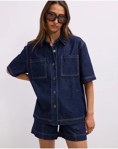 The Fated - Reese Oversized Short Sleeve Denim Shirt