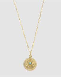 Georgini - Georgini Opal Glow Blue Created Opal Hamsa Gold Medallion