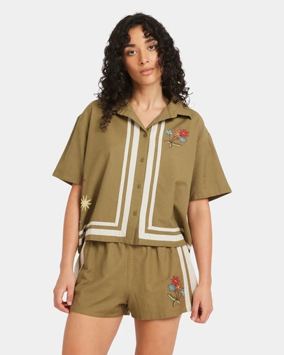 RVCA - Womens Mel G Button Down Short Sleeve Shirt