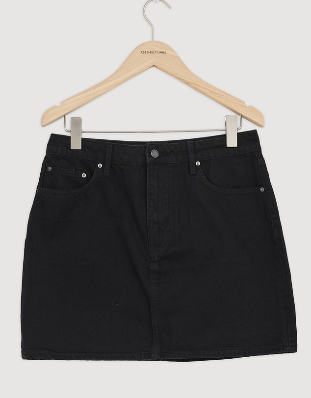 Revibe - Repaired Assembly Label Denim Mini Skirt